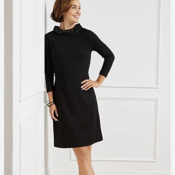 Talbots Womens Sequin Detail Mockneck Ponte Dress  SZ 10 Sheath Black MSRP $169 - Picture 1 of 15